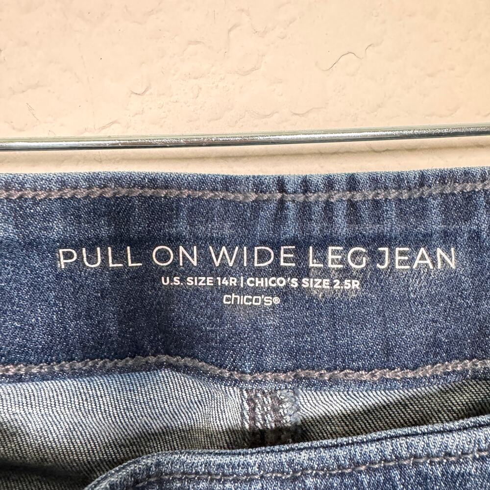 Chico's Womens Pull On Wide Leg Jean Size 14 R Stretch Denim Blue - Picture 2 of 5